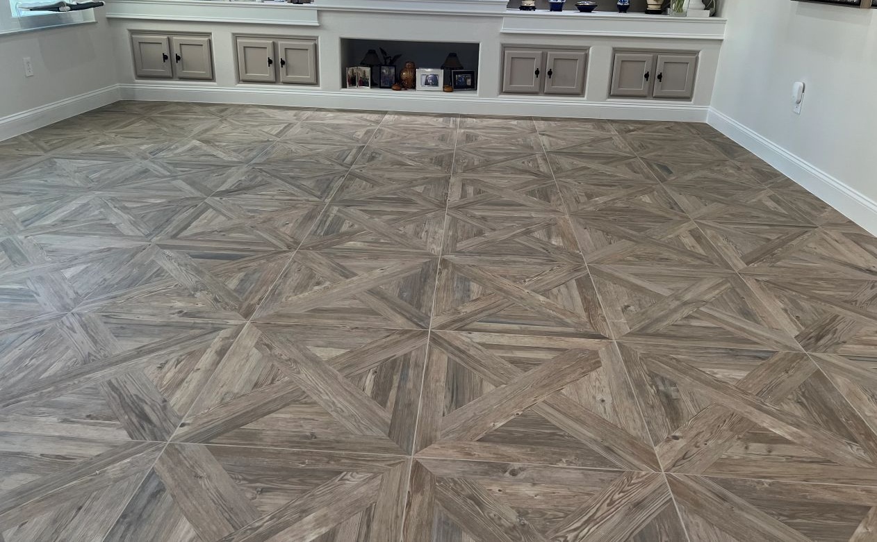 wood-look tile flooring in office space