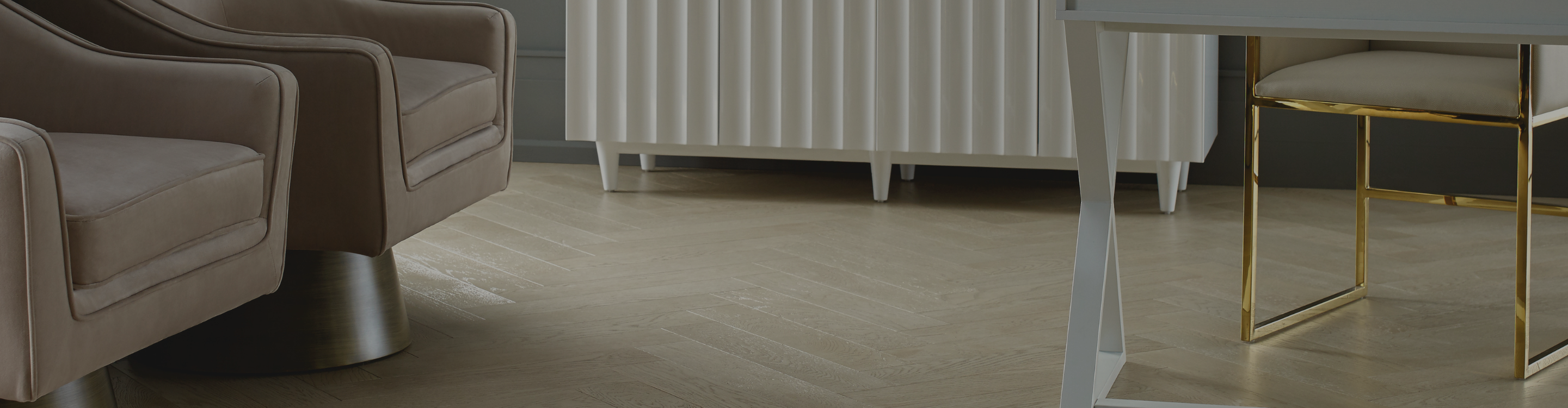 Commercial herringbone hardwood in a luxury office