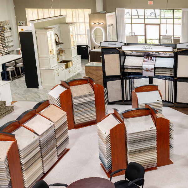Kitchen displays at Hanover Floors Kitchen & Bath showroom in Tampa, FL